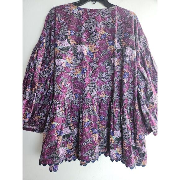 Kika Vargas for Target Purple Floral Puff Sleeve 100% Cotton Wrap Blouse size 3X - Picture 3 of 10